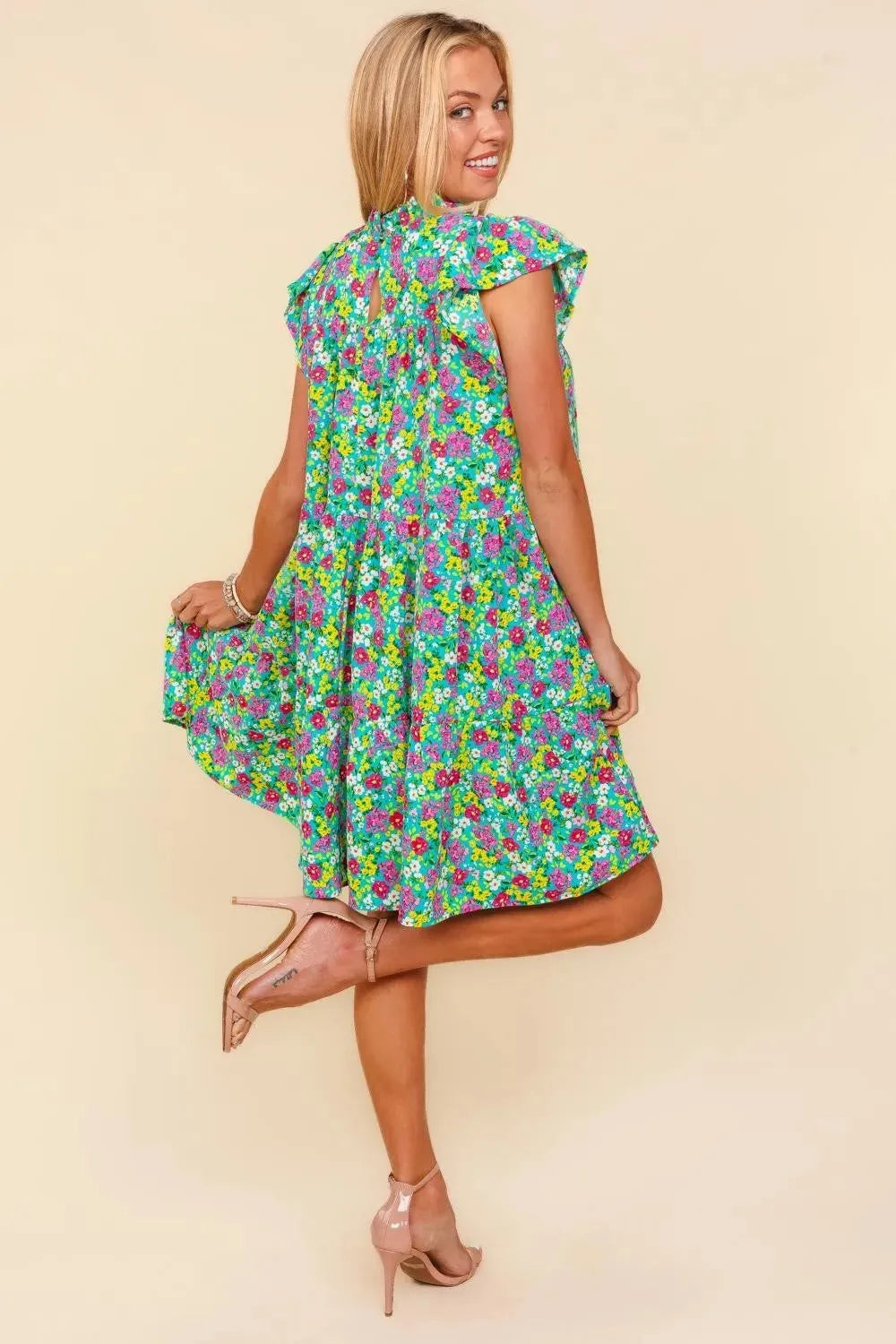 Haptics Frilled Mock Neck Ditsy Floral Dress Casual Dresses - Tophatter Daily Deals